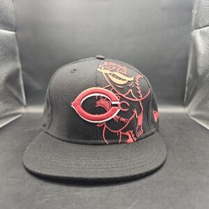 Cincinnati Reds Hat Cap Black Red 7 3/8 New Era 59Fifty Mr RedLegs Big Logo